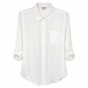 Nanette Lepore Cream Semi-Sheer Button Front Blouse Size Small Roll Tab Sleeve